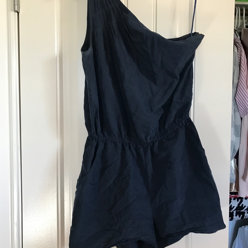 Velvet/Suede navy one shoulder romper